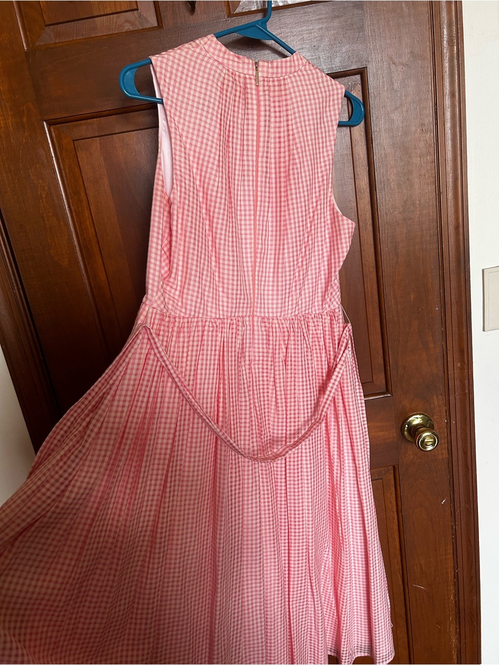 kate spade Pink Gingham Sleeveless V-Neck Tie-Waist Midi Dress - Picture 5 of 5